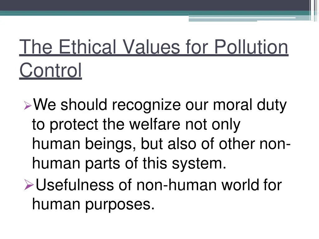 the ethical values for pollution control