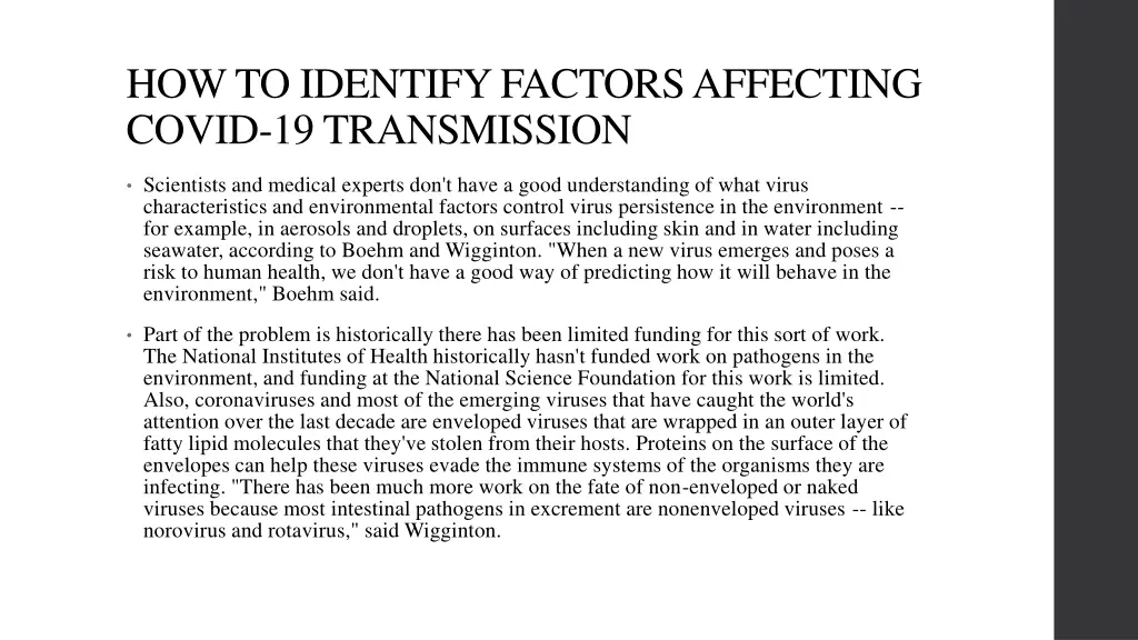 how to identify factors affecting covid