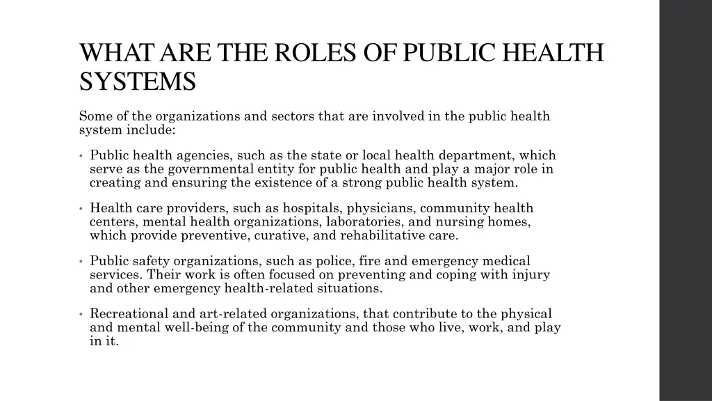 what are the roles of public health systems