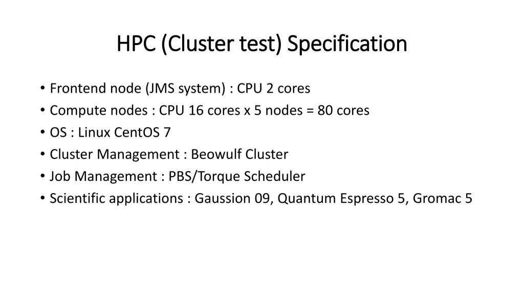 hpc cluster test specification hpc cluster test