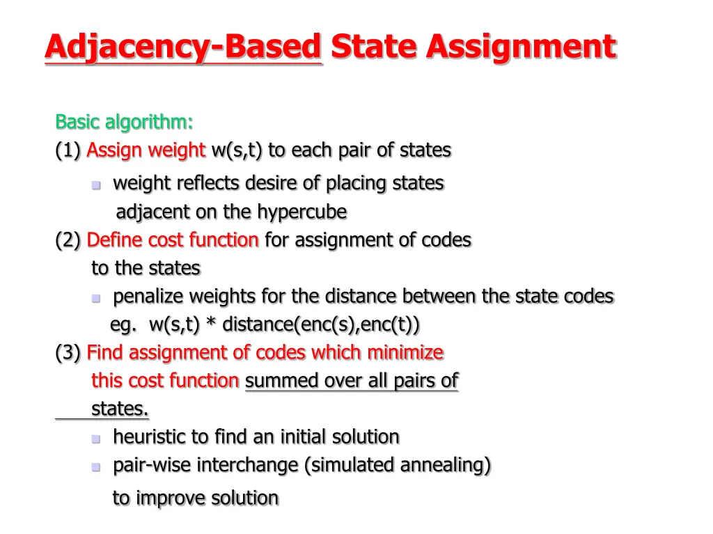 adjacency based state assignment