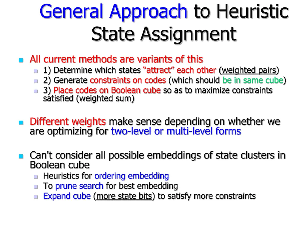 general approach to heuristic state assignment