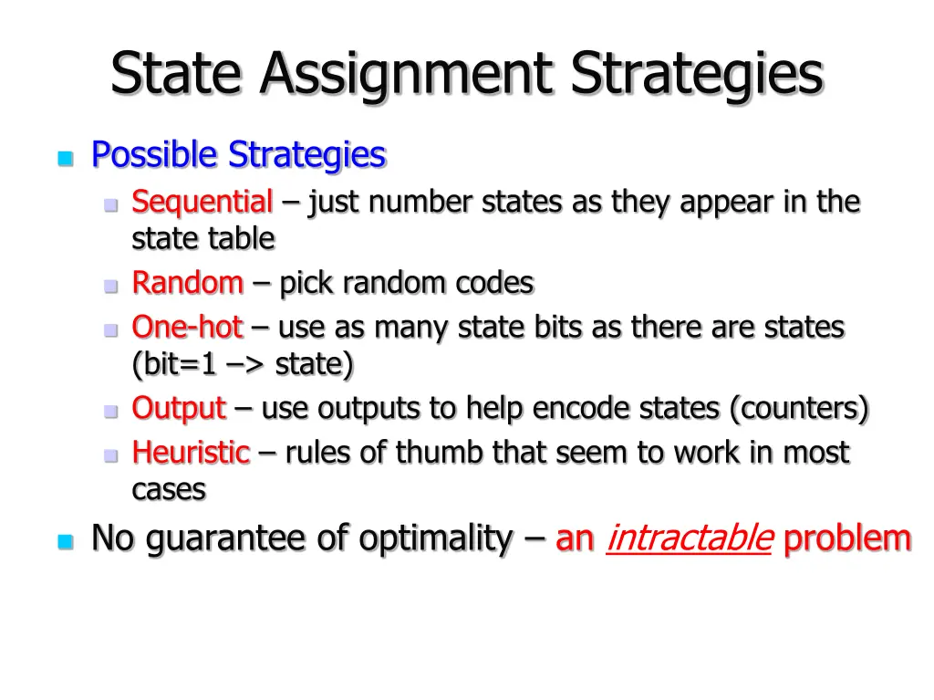 state assignment strategies
