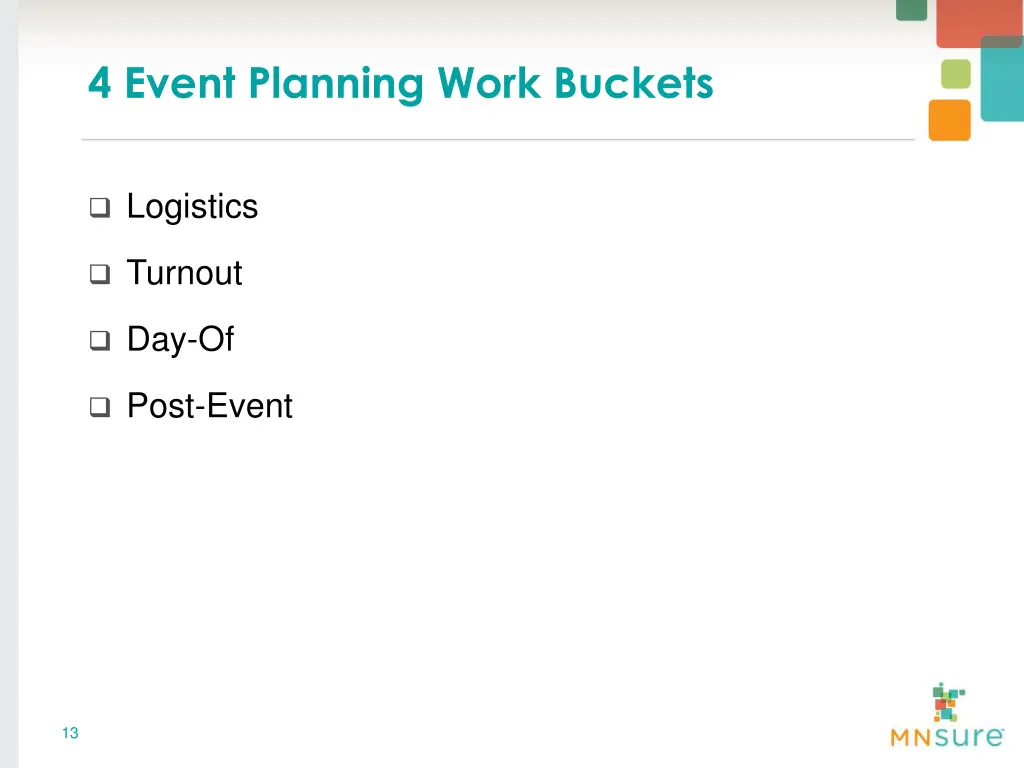 4 event planning work buckets