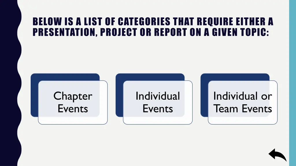 below is a list of categories that require either