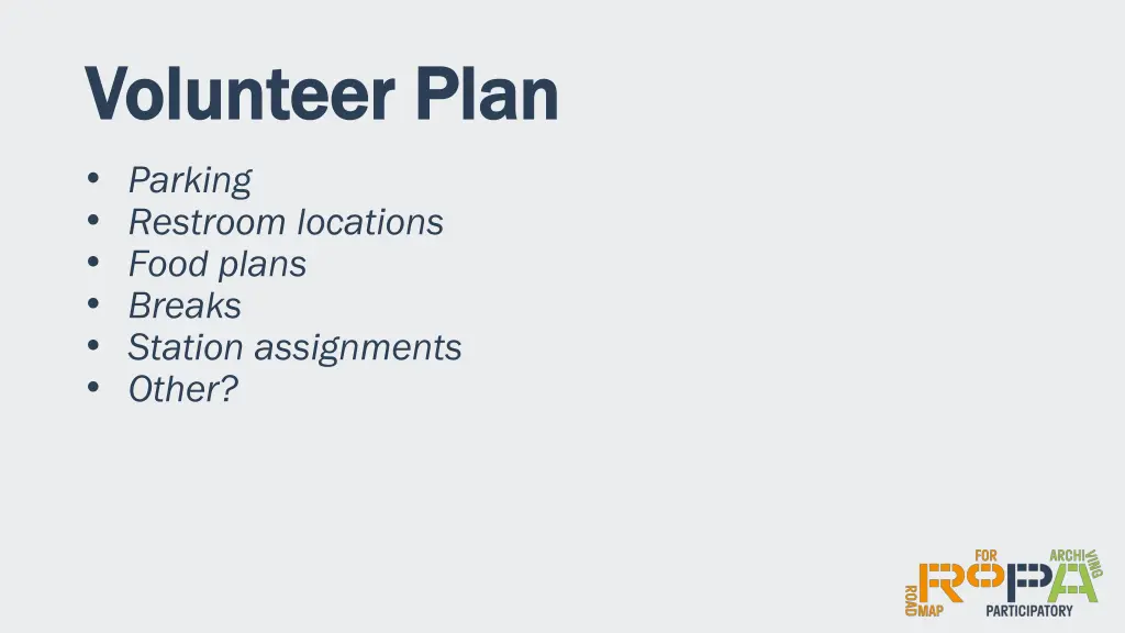 volunteer plan volunteer plan parking restroom
