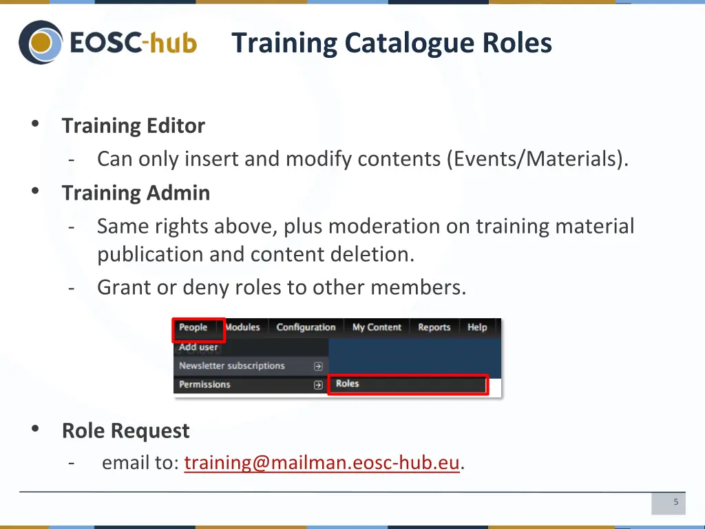 training catalogue roles
