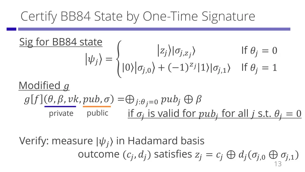 certify bb84 state by one time signature