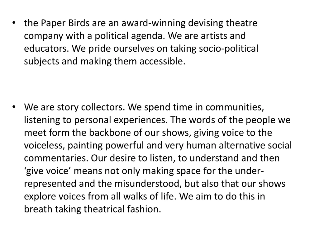 the paper birds are an award winning devising