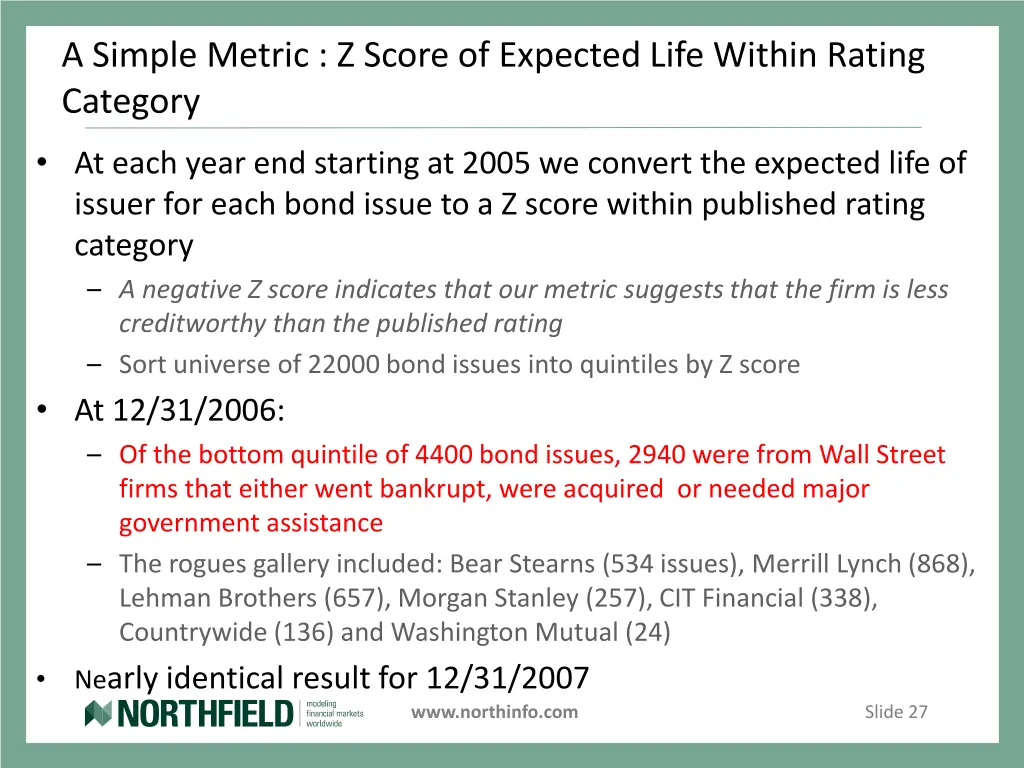 a simple metric z score of expected life within