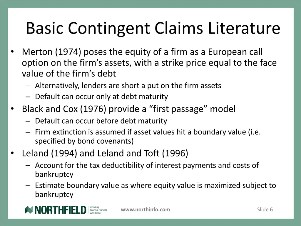 basic contingent claims literature
