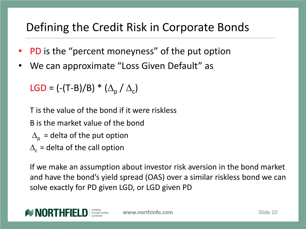 defining the credit risk in corporate bonds