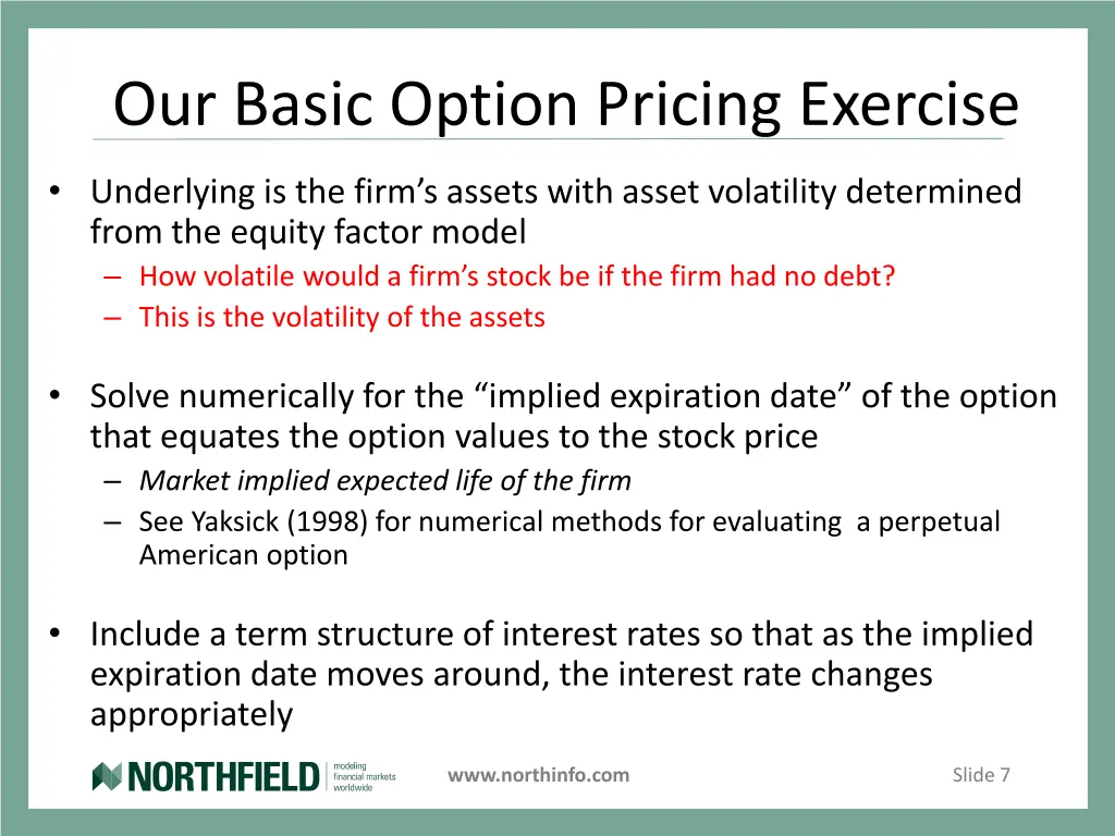 our basic option pricing exercise