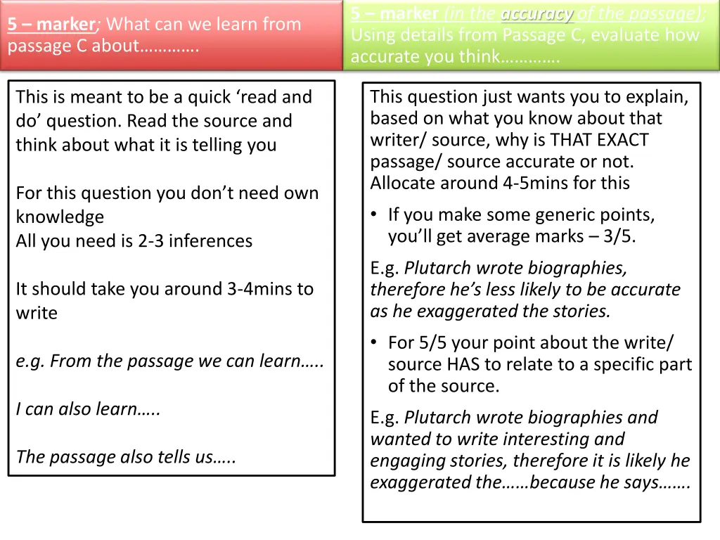 5 marker in the accuracy of the passage using