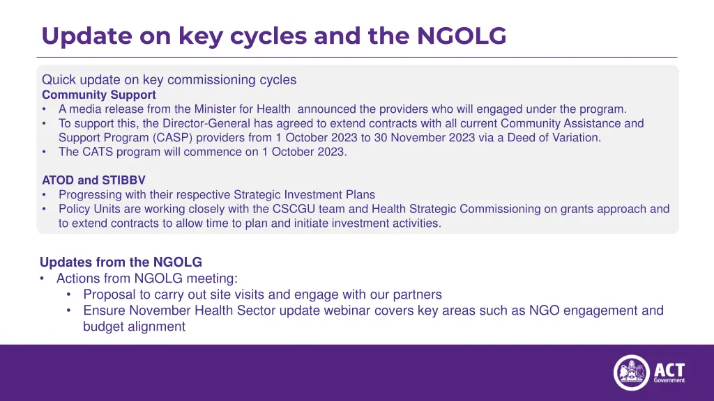 update on key cycles and the ngolg