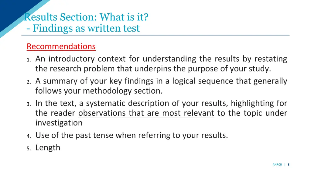 results section what is it findings as written 1