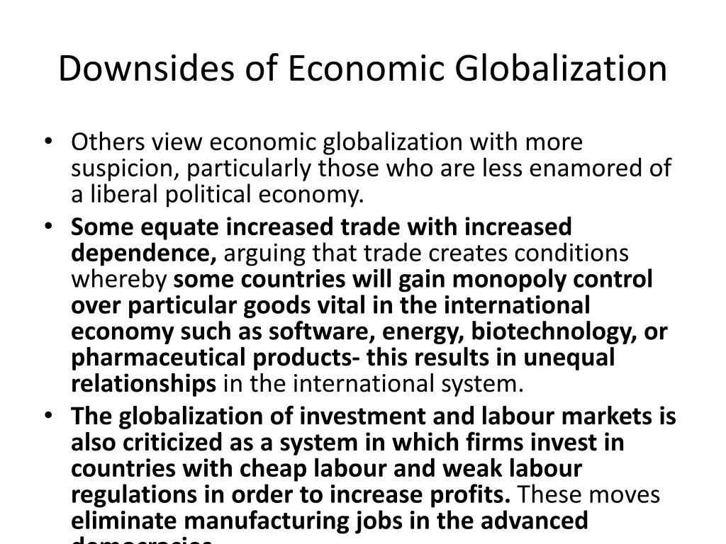 downsides of economic globalization