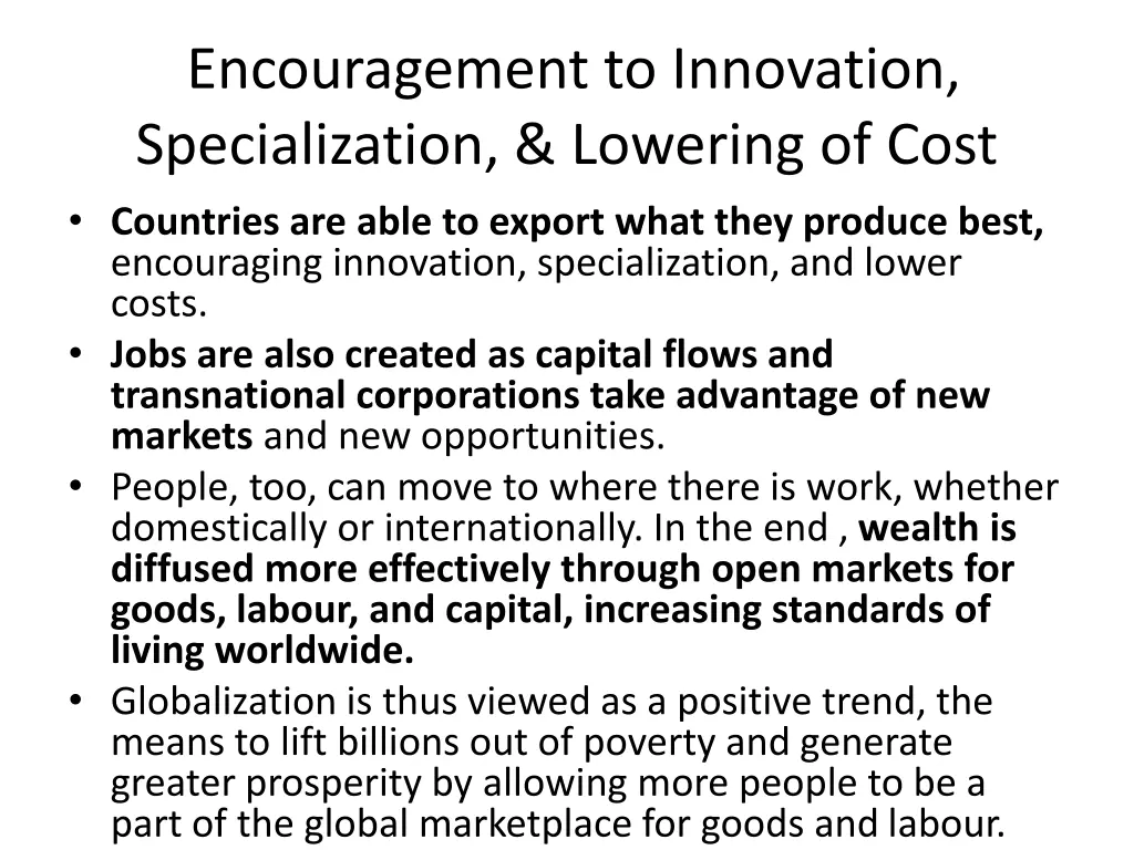 encouragement to innovation specialization