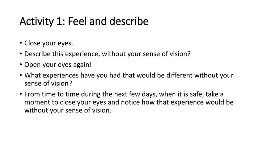 activity 1 feel and describe activity 1 feel