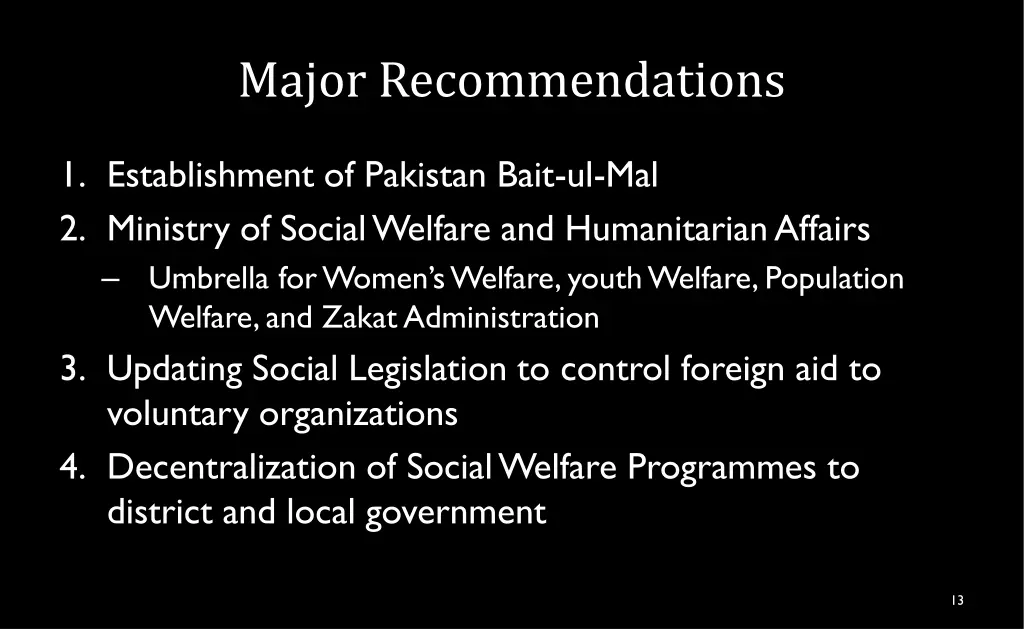 major recommendations