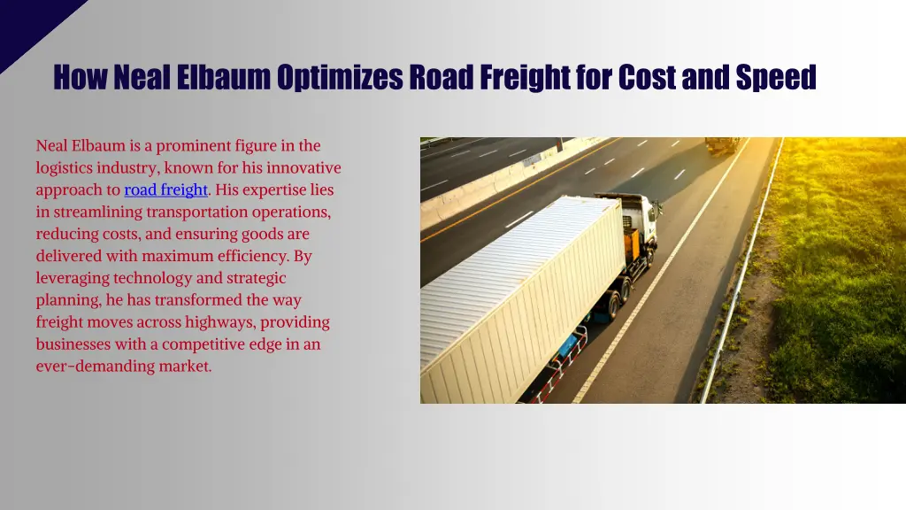 how neal elbaum optimizes road freight for cost