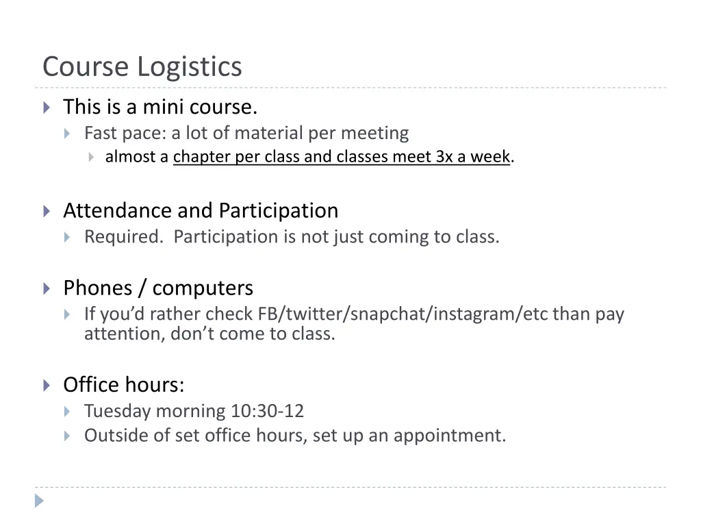 course logistics