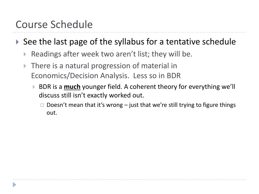 course schedule