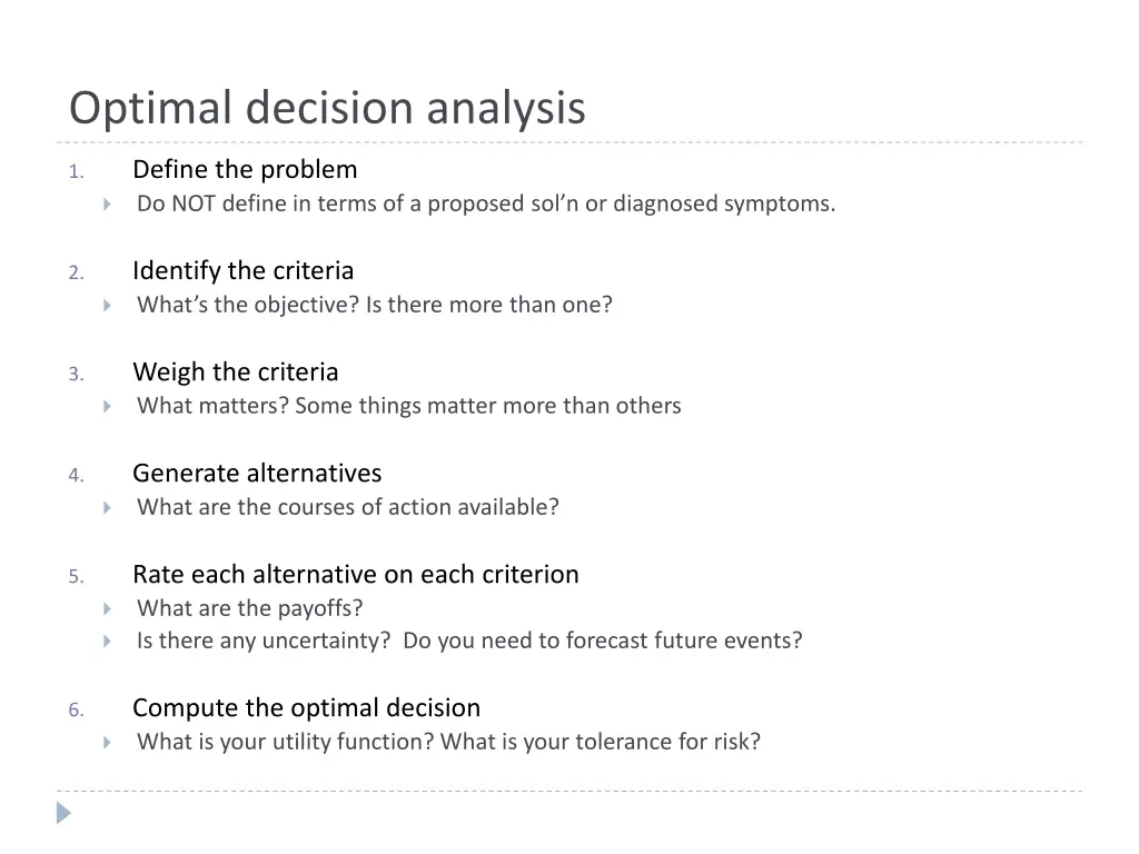 optimal decision analysis