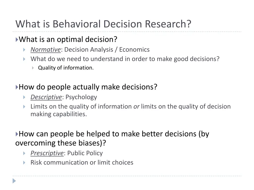 what is behavioral decision research
