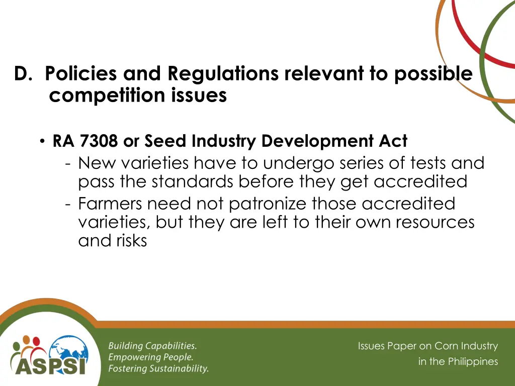 d policies and regulations relevant to possible