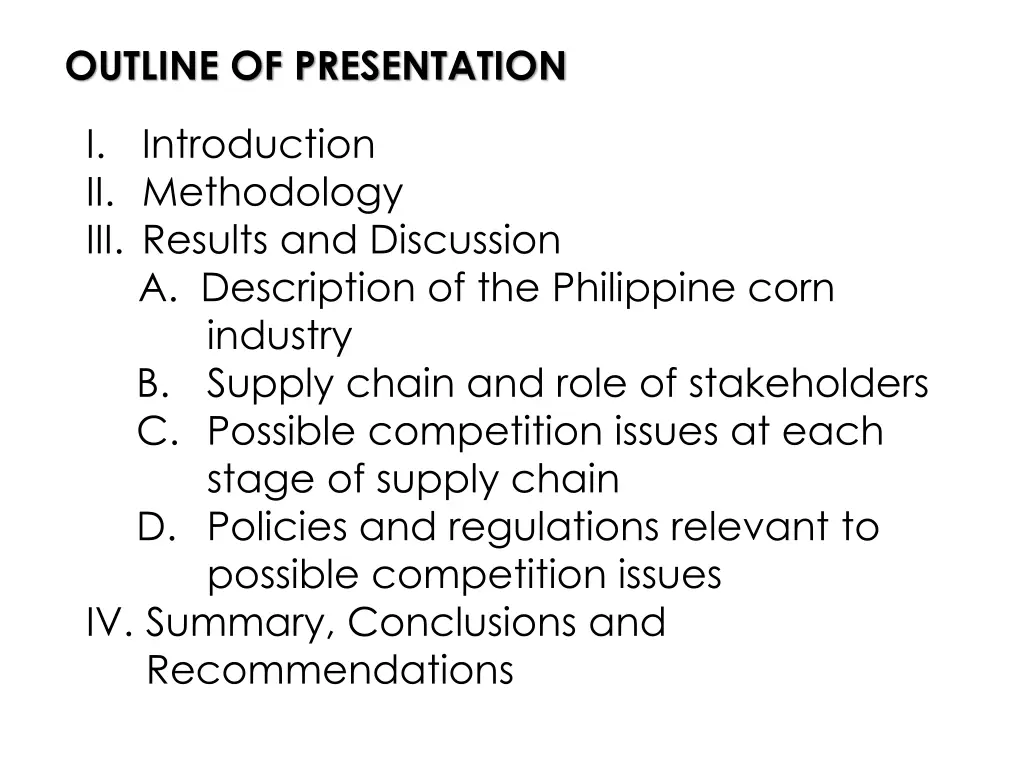 outline of presentation