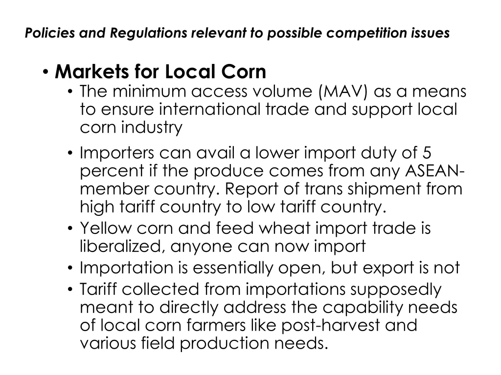 policies and regulations relevant to possible 1