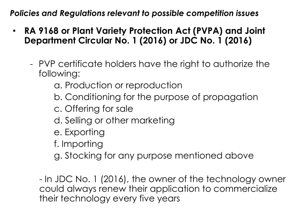 policies and regulations relevant to possible