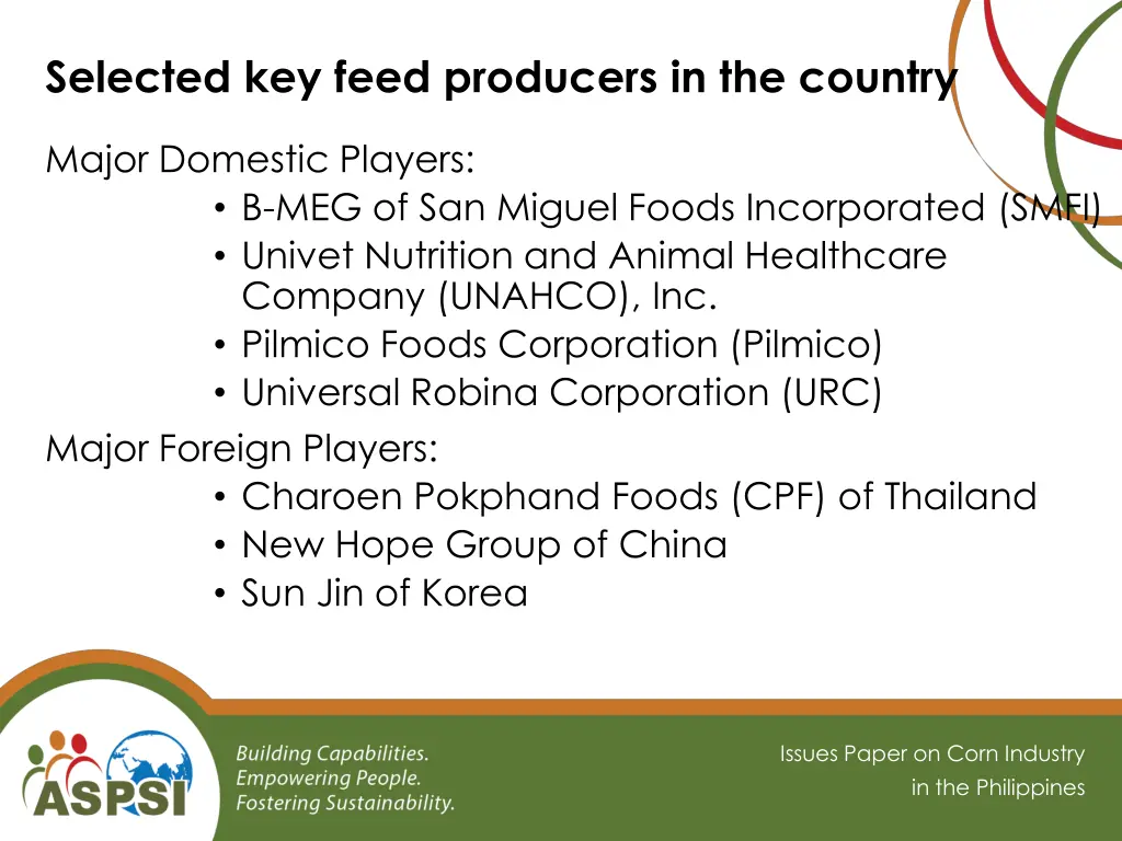 selected key feed producers in the country