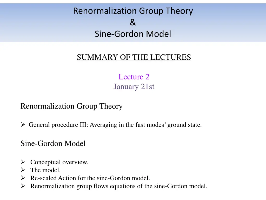 renormalization group theory sine gordon model 2