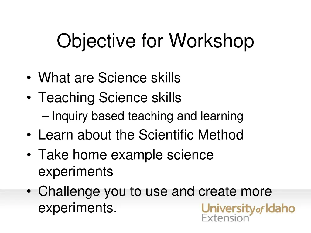 objective for workshop