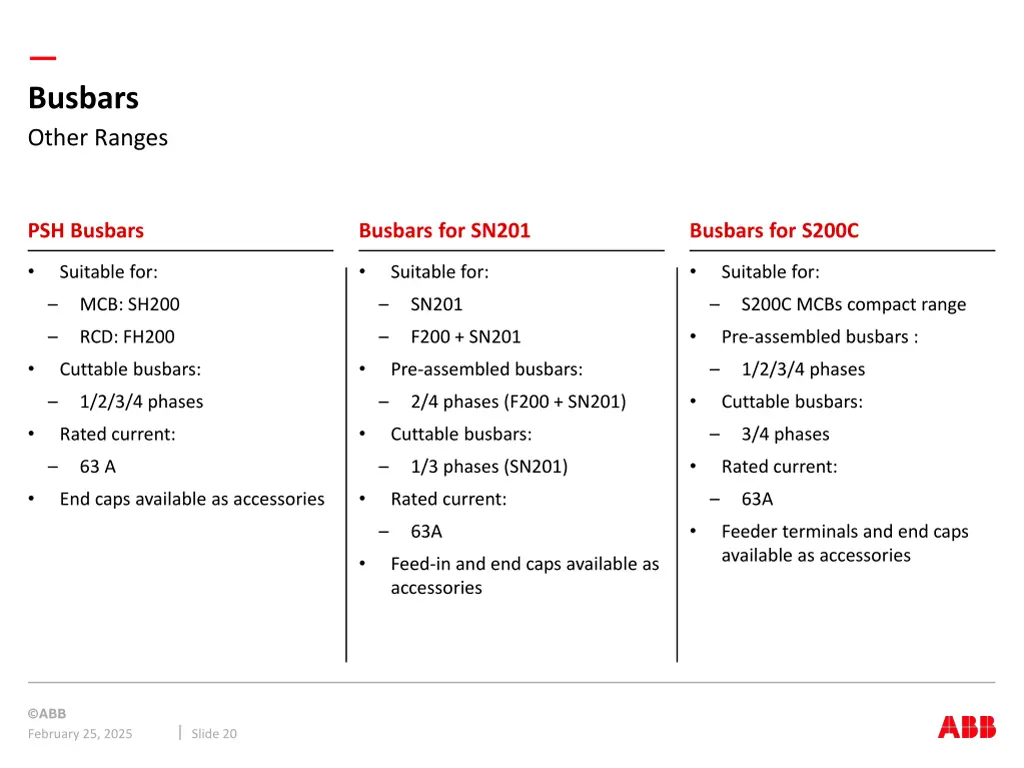 busbars other ranges