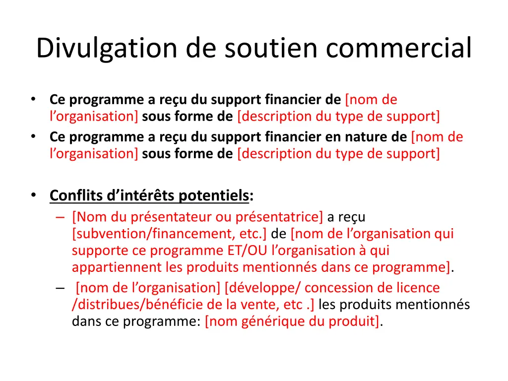 divulgation de soutien commercial