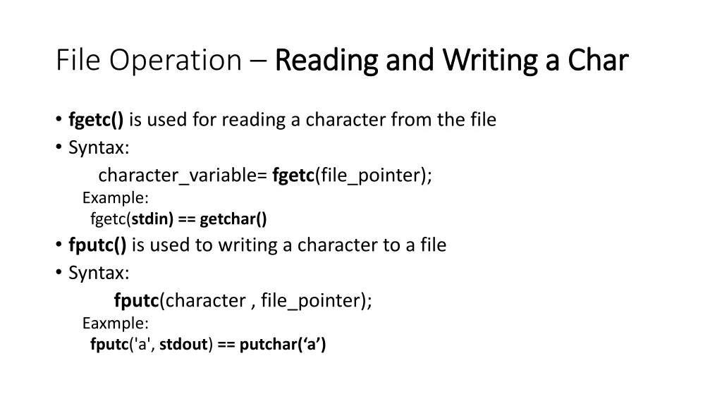 file operation reading and writing a char reading
