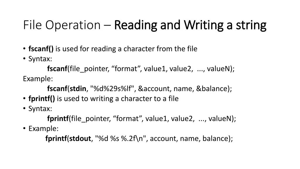 file operation reading and writing a string