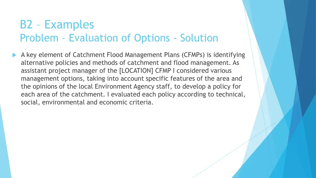 b2 examples problem evaluation of options solution