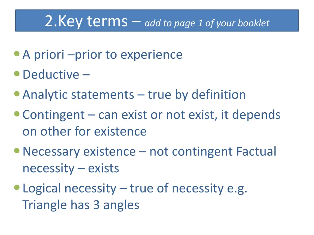 2 key terms add to page 1 of your booklet