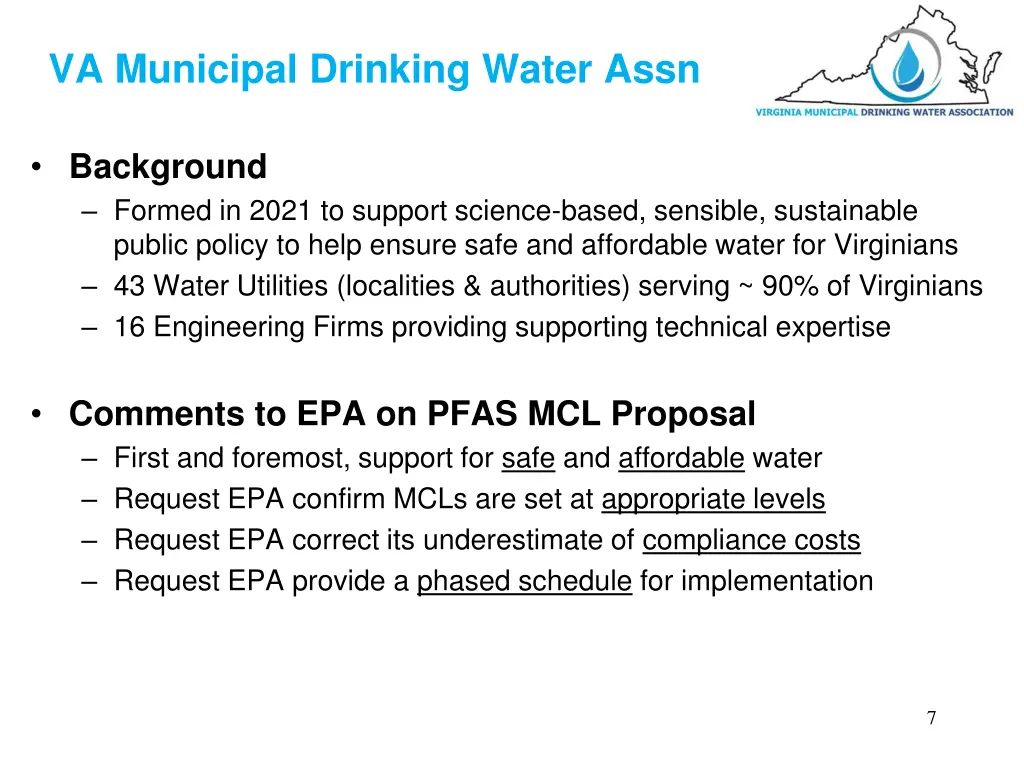 va municipal drinking water assn