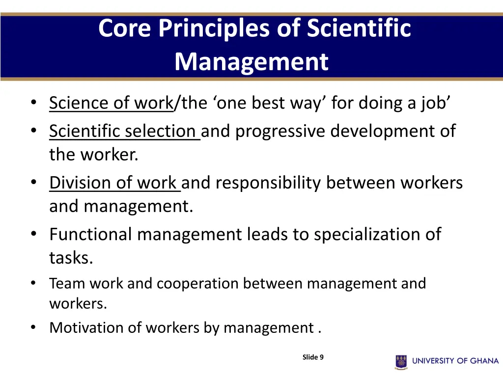 core principles of scientific management