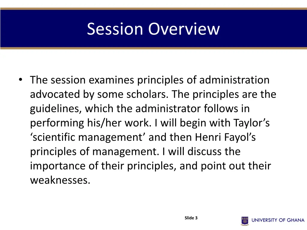 session overview