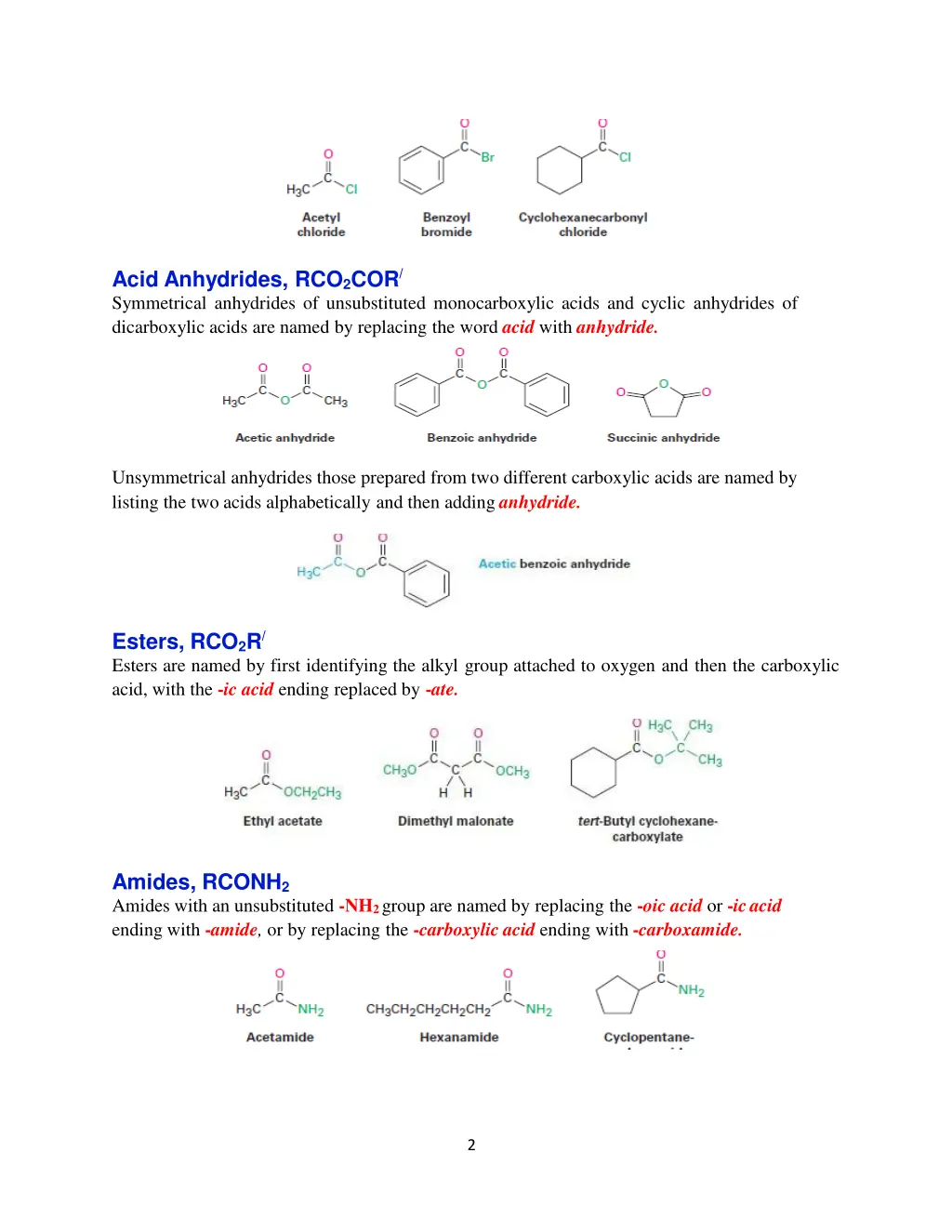 acid anhydrides rco 2 cor symmetrical anhydrides