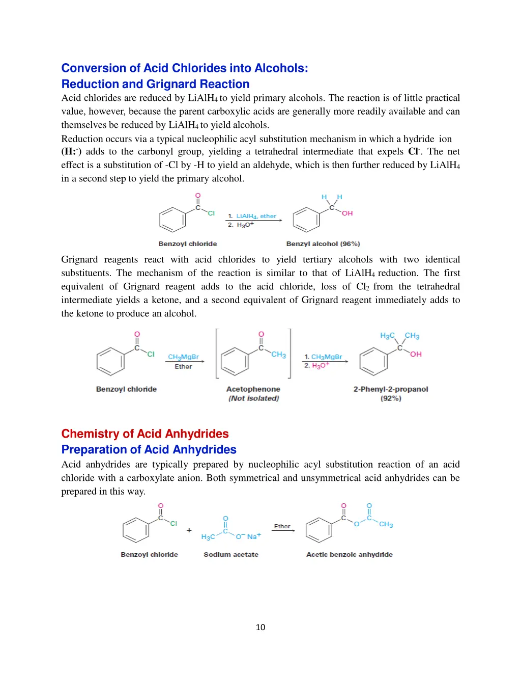 conversion of acid chlorides into alcohols