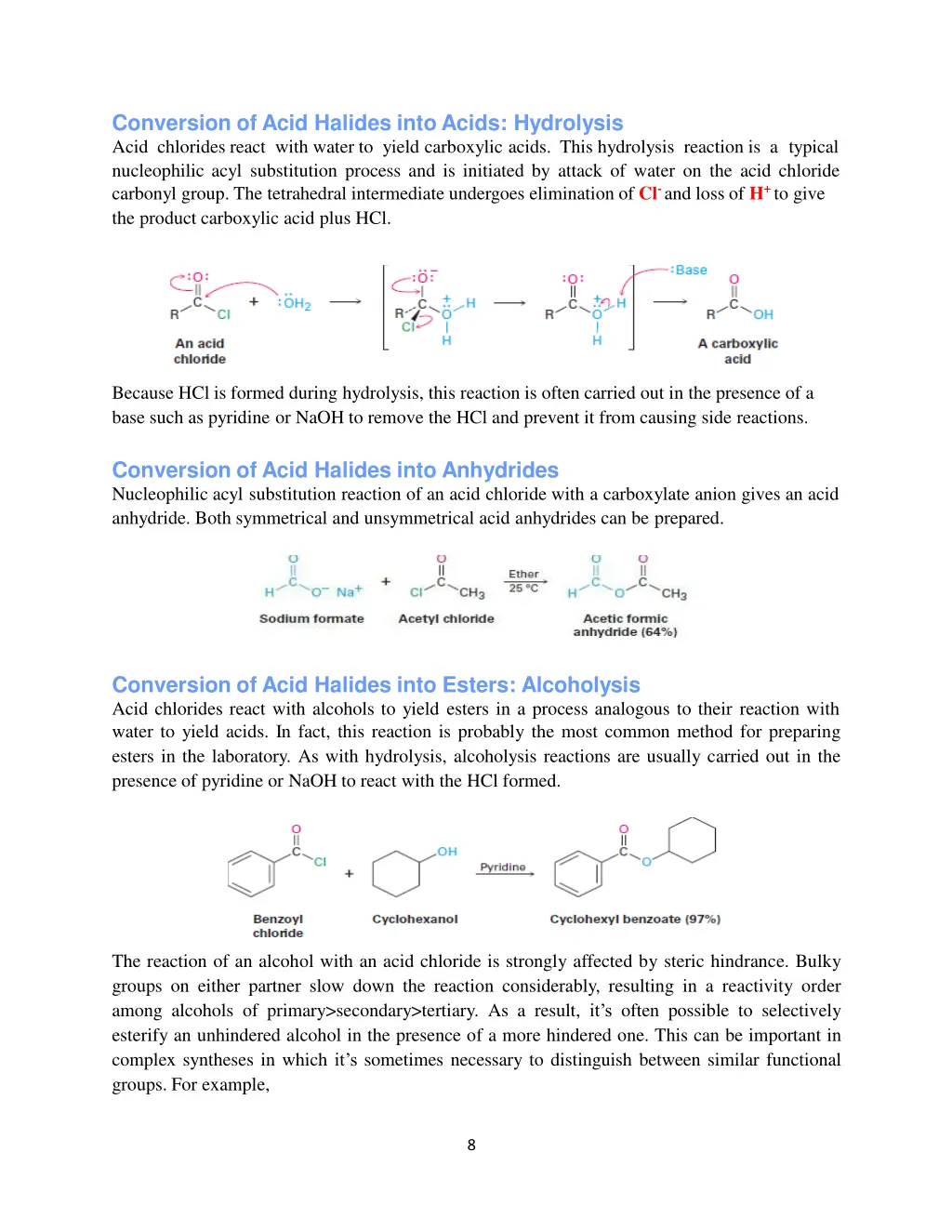 conversion of acid halides into acids hydrolysis