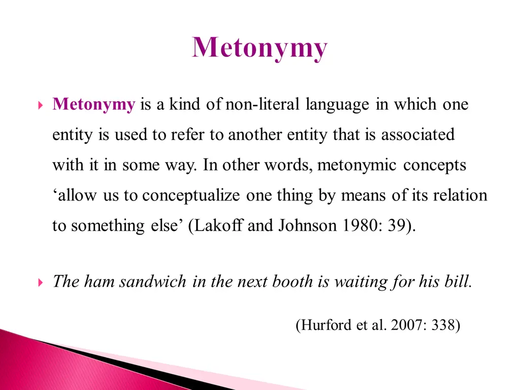 metonymy is a kind of non literal language