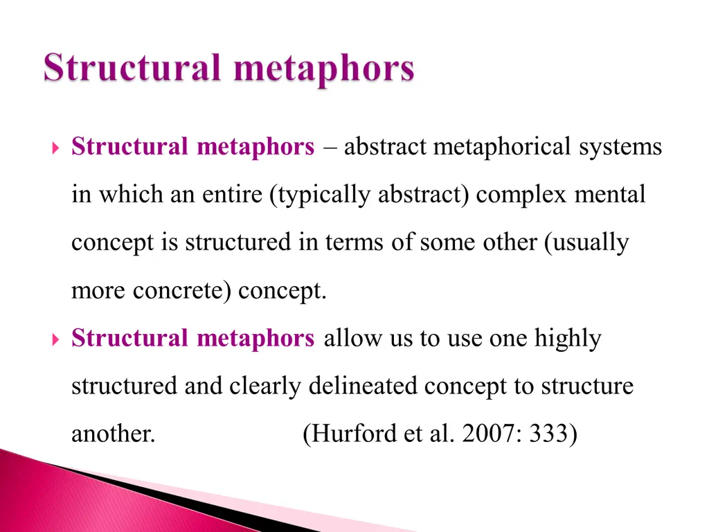 structural metaphors abstract metaphorical systems